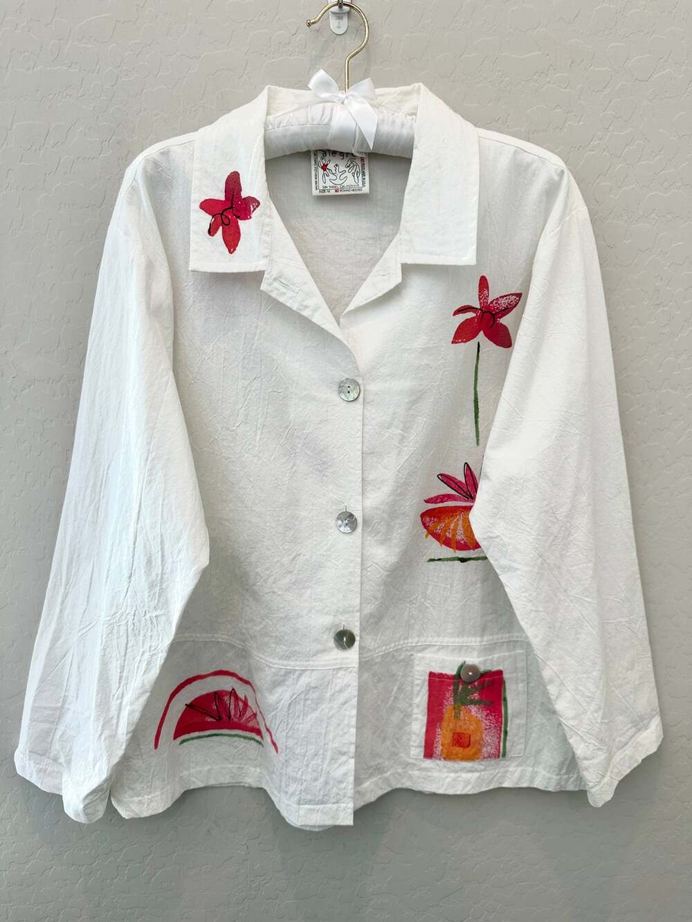 Vintage Play Alegre Hand Painted Art To Wear Cotton Button Front Shirt Medium